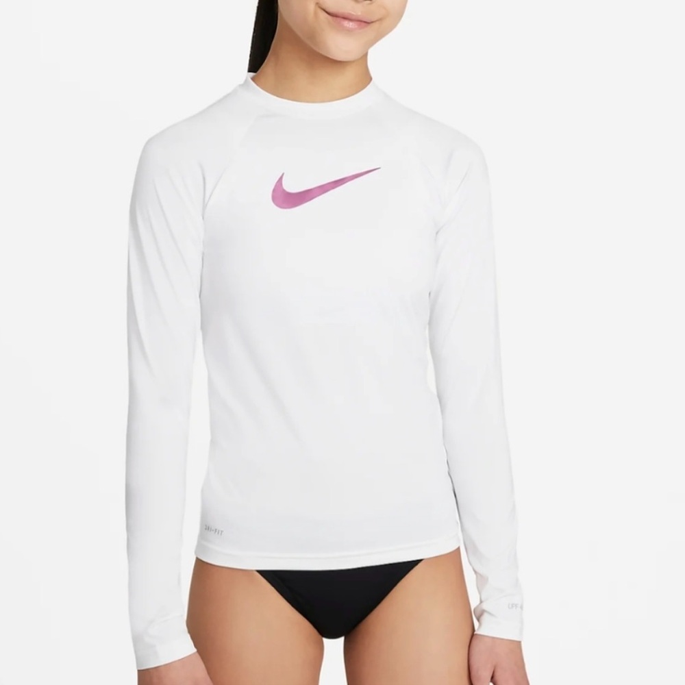 NWT NIKE girls rashguard white pink L